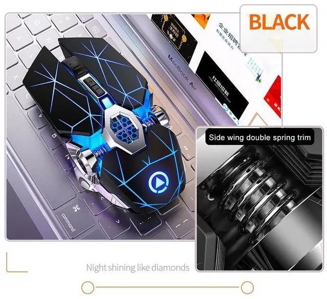 Alt view image 3 of 7 - YINDIAO A7 2.4GHz 1600DPI 3-modes Adjustable 7-keys Rechargeable RGB Light Wireless Silent Gaming Mouse (Black)