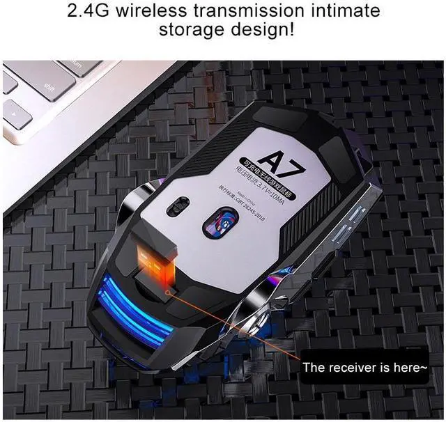 Alt view image 6 of 7 - YINDIAO A7 2.4GHz 1600DPI 3-modes Adjustable 7-keys Rechargeable RGB Light Wireless Silent Gaming Mouse (Black)