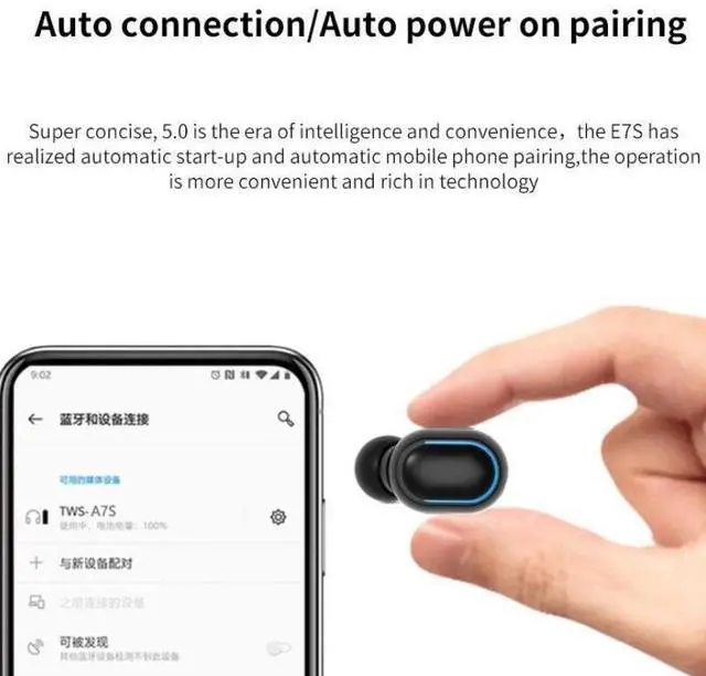 Alt view image 3 of 5 - E7s Digital Sports Waterproof TWS Bluetooth 5.0 In-Ear Headphones E7s (Black) (Black)
