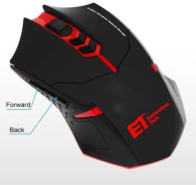 Alt view image 3 of 7 - ET X-08 7-keys 2400DPI 2.4G Wireless Mute Gaming Mouse with USB Receiver & Colorful Backlight (Black)