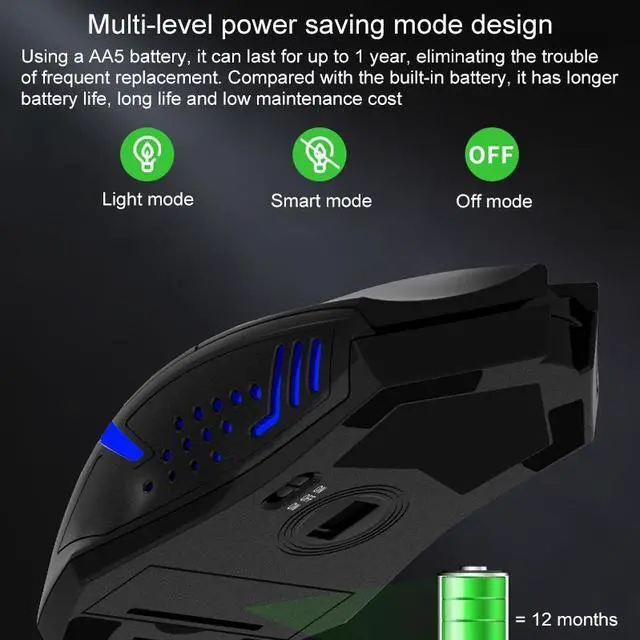 Alt view image 4 of 7 - ET X-08 7-keys 2400DPI 2.4G Wireless Mute Gaming Mouse with USB Receiver & Colorful Backlight (Black)