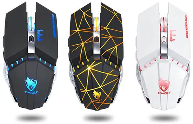 Alt view image 2 of 6 - T-WOLF Q15 6-Buttons 1600 DPI Wireless Rechargeable Mute Office Gaming Mouse with 7 Color Breathing Light (Technology Black)