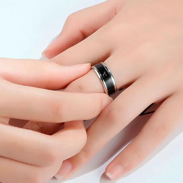 Alt view image 4 of 4 - Smart Temperature Ring Stainless Steel Personalized Temperature Display Couple Ring, Size: 7 7 (White)