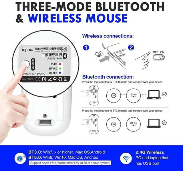 Alt view image 5 of 7 - Inphic PM1 Office Mute Wireless Laptop Mouse, Style:Battery Display Battery Display (Magic Black)