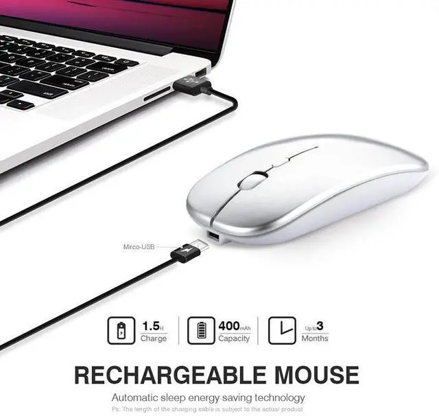Alt view image 6 of 7 - Inphic PM1 Office Mute Wireless Laptop Mouse, Style:Battery Display Battery Display (Magic Black)