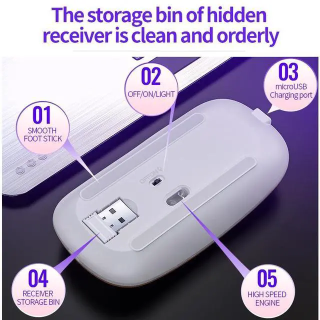Alt view image 4 of 7 - YINDIAO A2 2.4GHz 1600DPI 3-modes Adjustable RGB Light Rechargeable Wireless Silent Mouse (Grey)