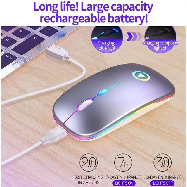 Alt view image 5 of 7 - YINDIAO A2 2.4GHz 1600DPI 3-modes Adjustable RGB Light Rechargeable Wireless Silent Mouse (Grey)