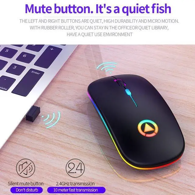 Alt view image 2 of 7 - YINDIAO A2 2.4GHz 1600DPI 3-modes Adjustable RGB Light Rechargeable Wireless Silent Mouse (Grey)
