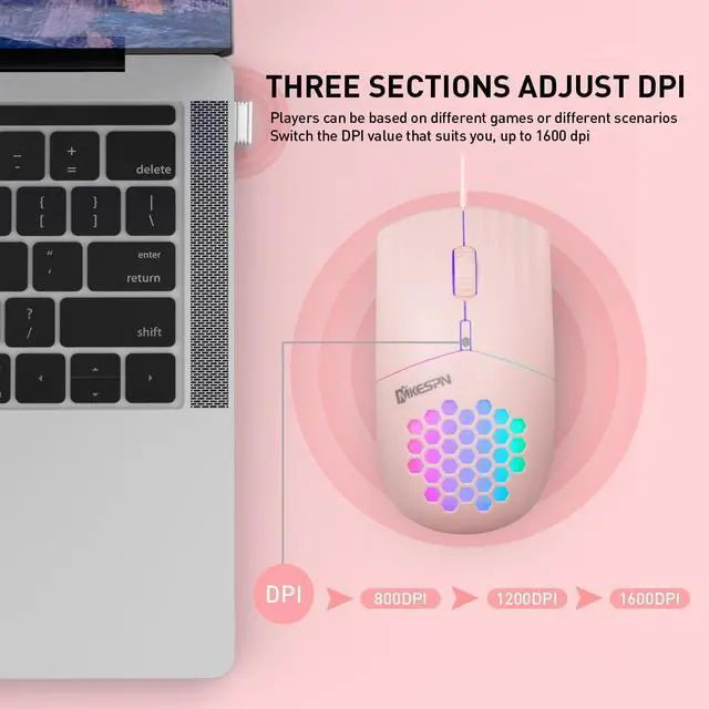 Alt view image 3 of 5 - MKESPN SXS-838 Type-C Interface RGB Hollow Wired Mouse (Pink)