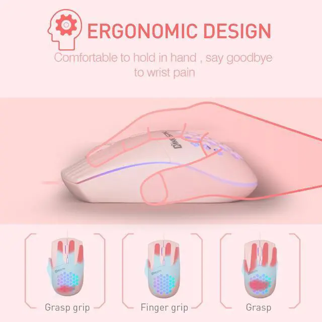 Alt view image 4 of 5 - MKESPN SXS-838 Type-C Interface RGB Hollow Wired Mouse (Pink)