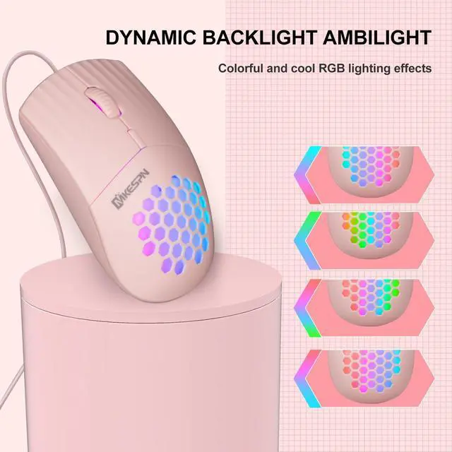 Alt view image 5 of 5 - MKESPN SXS-838 Type-C Interface RGB Hollow Wired Mouse (Pink)