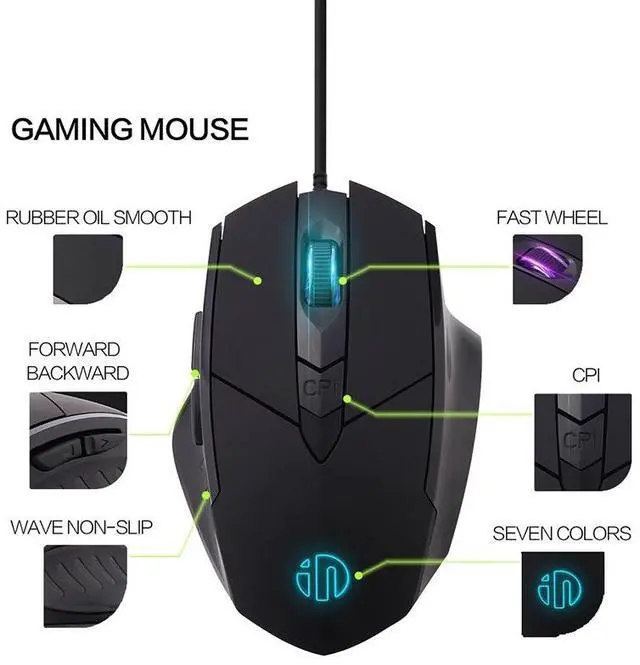 Alt view image 5 of 7 - Inphic PW1 Game Mute Macro Definition Illuminated Wired Mouse, Cable Length: 1.5m Mute Titanium Gray Game Version (Titanium Gray Game Version)