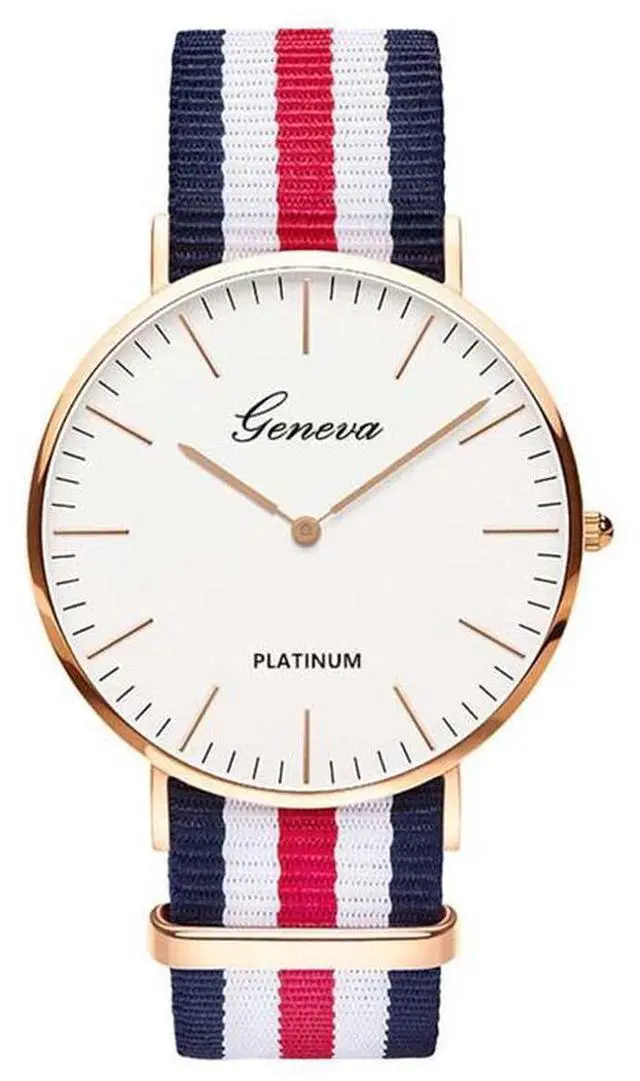 Alt view image 6 of 6 - 2 PCS Simple Ultra-thin Large Dial Two-pin Color Matching Nylon Canvas Belt Quartz Watch(Yellow) (Silver3)