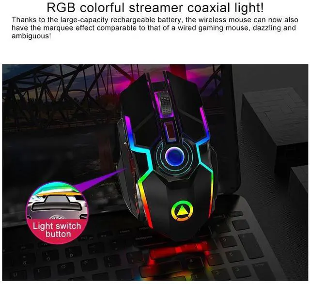 Alt view image 2 of 6 - YINDIAO A5 2.4GHz 1600DPI 3-modes Adjustable Rechargeable RGB Light Wireless Silent Gaming Mouse (Grey)
