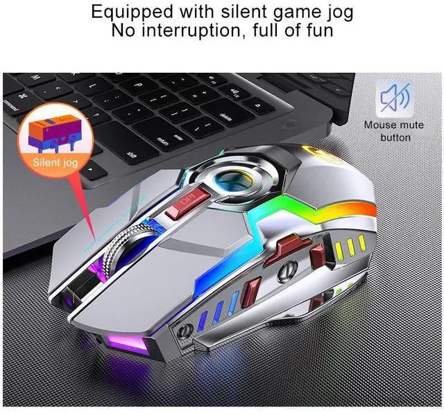 Alt view image 3 of 6 - YINDIAO A5 2.4GHz 1600DPI 3-modes Adjustable Rechargeable RGB Light Wireless Silent Gaming Mouse (Grey)