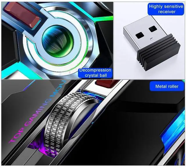 Alt view image 5 of 6 - YINDIAO A5 2.4GHz 1600DPI 3-modes Adjustable Rechargeable RGB Light Wireless Silent Gaming Mouse (Grey)