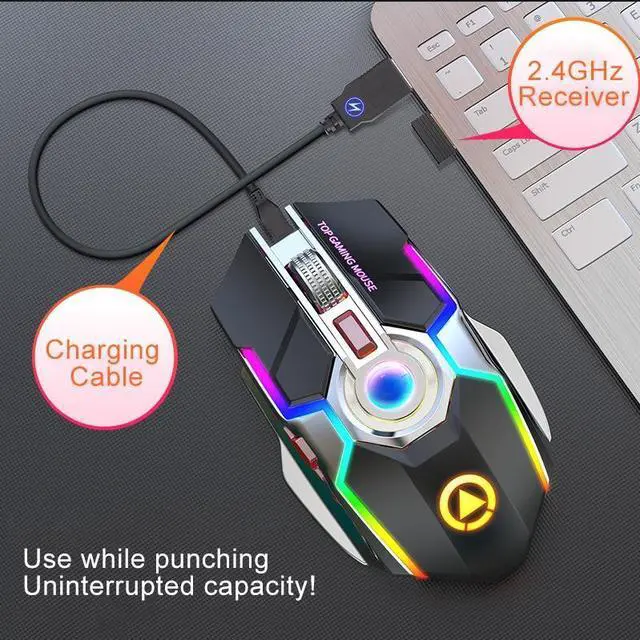 Alt view image 6 of 6 - YINDIAO A5 2.4GHz 1600DPI 3-modes Adjustable Rechargeable RGB Light Wireless Silent Gaming Mouse (Grey)