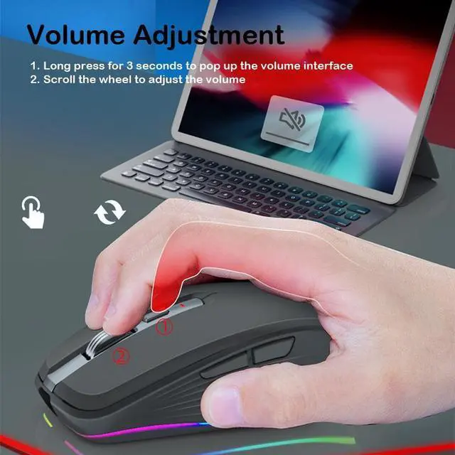 Alt view image 4 of 6 - Fmouse M303 2400DPI Bluetooth&2.4G Dual Modes Rechargeable RGB Mouse (Gray)