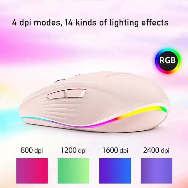 Alt view image 5 of 6 - Fmouse M303 2400DPI Bluetooth&2.4G Dual Modes Rechargeable RGB Mouse (Gray)