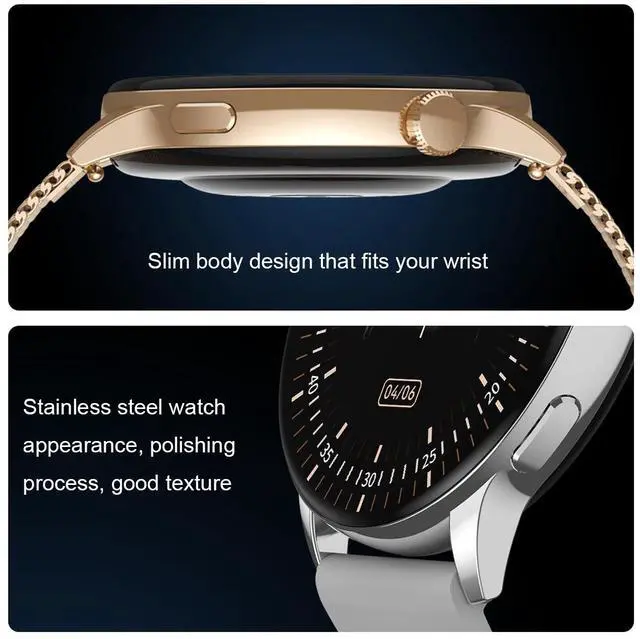 Alt view image 6 of 6 - HD1 1.3 Inch AMOLED Screen Smart Watch with NFC Function (Gold Steel+Silicone Strap)