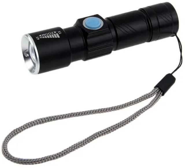 Alt view image 3 of 7 - White Light Retractable Flashlight, Cree Q5 LED 3-Mode with Lanyard (Black)