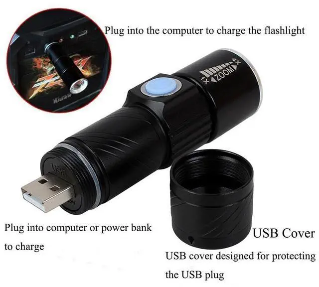 Alt view image 4 of 7 - White Light Retractable Flashlight, Cree Q5 LED 3-Mode with Lanyard (Black)