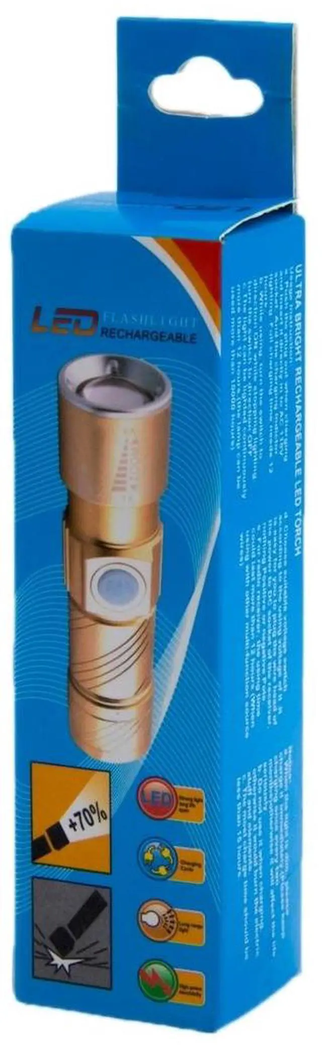 Alt view image 6 of 7 - White Light Retractable Flashlight, Cree Q5 LED 3-Mode with Lanyard (Black)