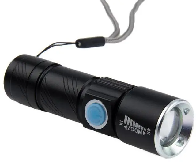 Alt view image 2 of 7 - White Light Retractable Flashlight, Cree Q5 LED 3-Mode with Lanyard (Black)