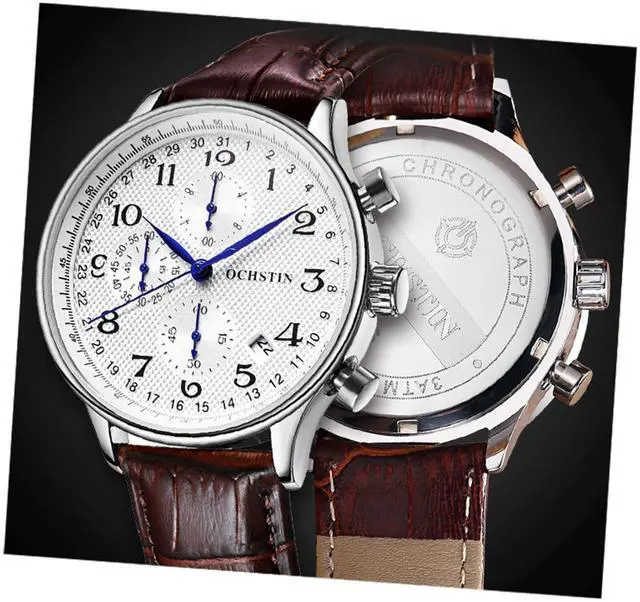 Alt view image 5 of 6 - Ochstin 6050C Multifunctional Quartz Men Leather Watch, Size:Ochstin 6050C (Rose Gold+Coffee)