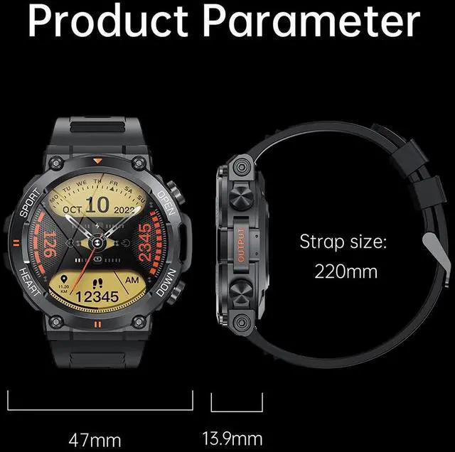 Alt view image 3 of 6 - K56Pro 1.39 Inch Heart Rate/Blood Pressure/Blood Oxygen Monitoring Smart Calling Watch (Black)