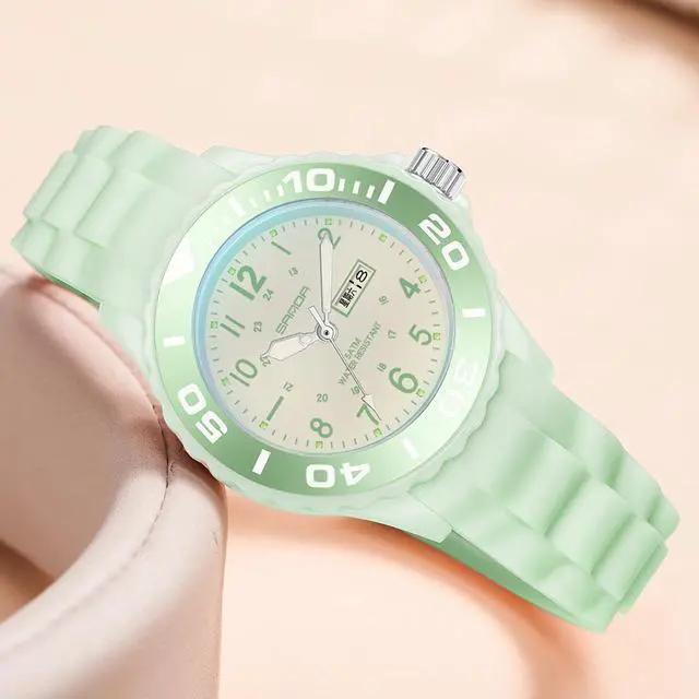 Alt view image 4 of 6 - SANDA 1053 Womens TPU Strap Dual Display Waterproof Electronic Watch (Black Blue)