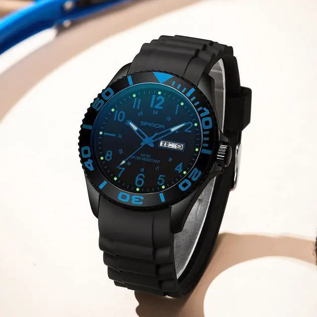 Alt view image 5 of 6 - SANDA 1053 Womens TPU Strap Dual Display Waterproof Electronic Watch (Black Blue)