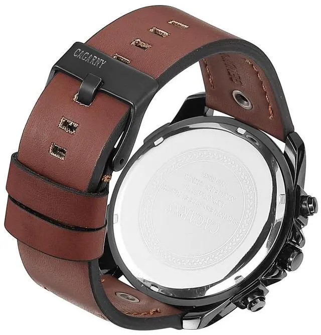 Alt view image 6 of 6 - CAGARNY 6882 Fashion Waterproof Polychromatic Metal Shell Quartz Watch with Leather Wristband (Brown Black) Style 1