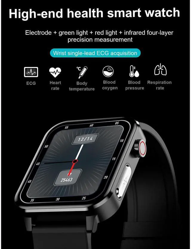 Alt view image 2 of 7 - E86 1.7 inch TFT Color Screen IP68 Waterproof Smart Watch, Support Blood Oxygen Monitoring / Body Temperature Monitoring / AI Medical Diagnosis, Style: Leather Strap (Brown)