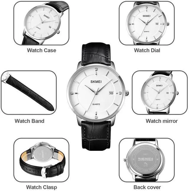 Alt view image 3 of 6 - SKMEI 1801 Men Casual Calendar Quartz Watch(Gold and White) (Silver Steel Belt)