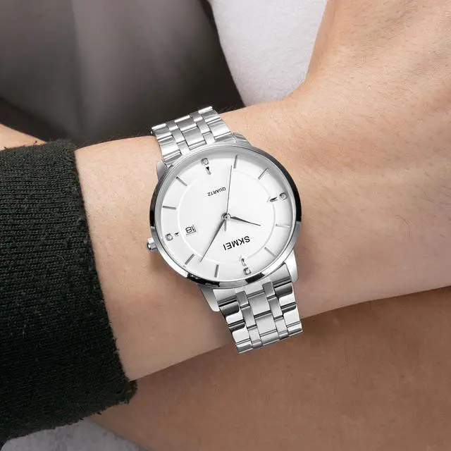 Alt view image 5 of 6 - SKMEI 1801 Men Casual Calendar Quartz Watch(Gold and White) (Silver Steel Belt)
