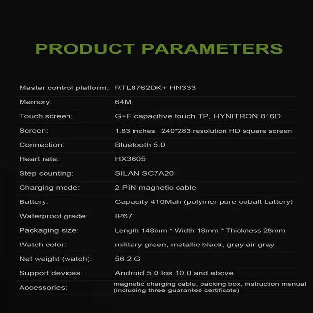 Alt view image 6 of 7 - NX3 1.83 inch Color Screen Smart Watch,Support Heart Rate Monitoring/Blood Pressure Monitoring (Black)