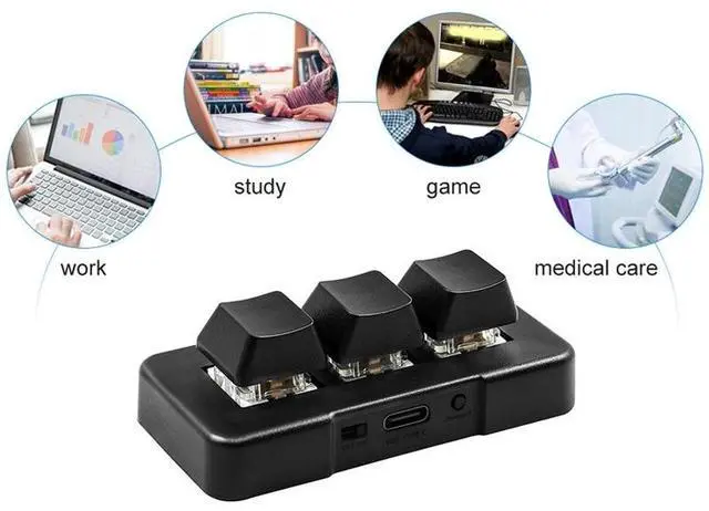 Alt view image 3 of 6 - MK321BT Bluetooth 5.1 3 Keys Custom Keys Game Office PS Clip Macro Programming Keypad (Black)