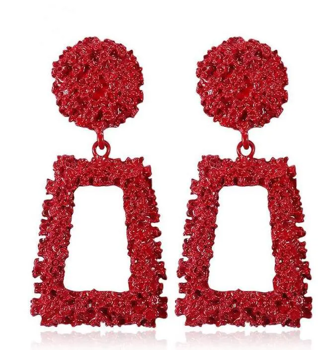 Alt view image 2 of 5 - Exaggerated Scrub Geometric Earrings Trapezoidal Long Metal Earrings (Yellow)