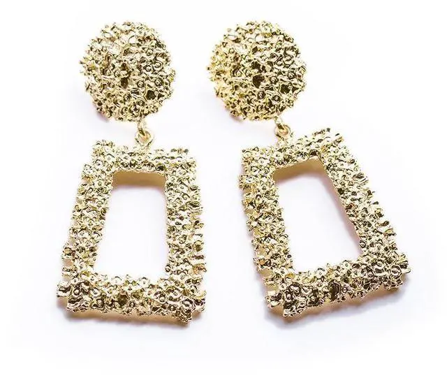 Alt view image 5 of 5 - Exaggerated Scrub Geometric Earrings Trapezoidal Long Metal Earrings (Yellow)