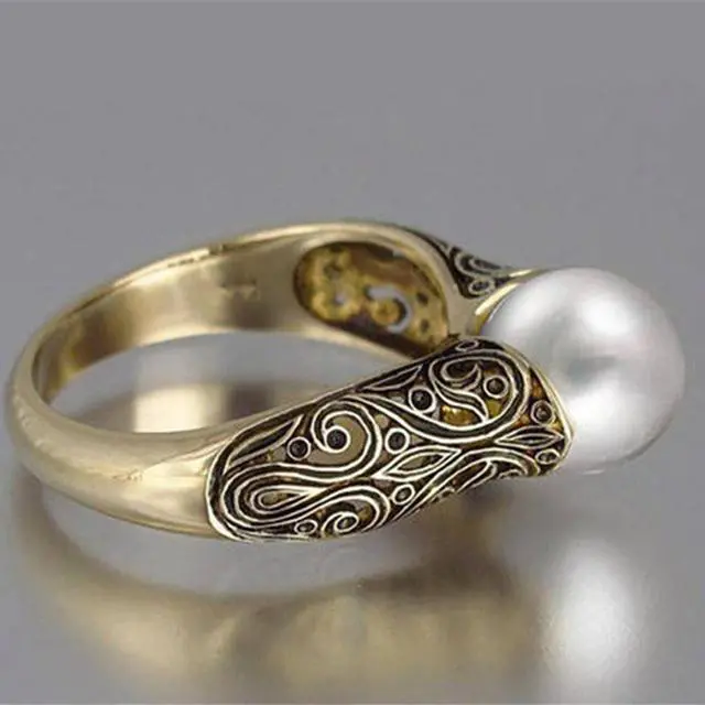 Alt view image 4 of 4 - Women Retro Style Inlaid Delicate Synthetic Pearl Ring Jewelry (5)