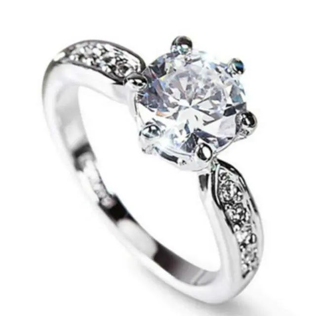 Alt view image 2 of 2 - Female Classic Crystal Six-Claw Diamond Ring Wedding Ring 10 (White Gold)