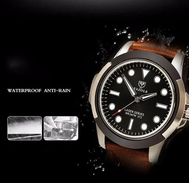 Alt view image 5 of 6 - YAZOLE 372 Men Sports Watch Luminous Simple Quartz Watch (Green Tray Brown Belt)