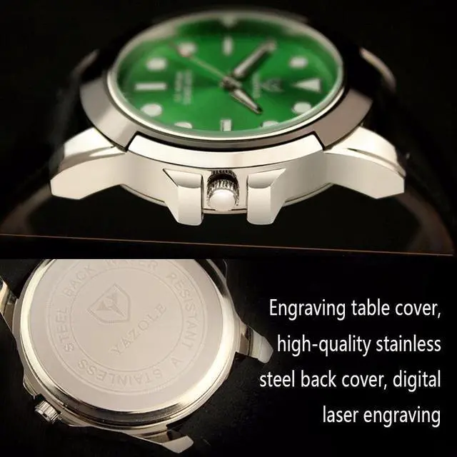 Alt view image 4 of 6 - YAZOLE 372 Men Sports Watch Luminous Simple Quartz Watch (Green Tray Brown Belt)
