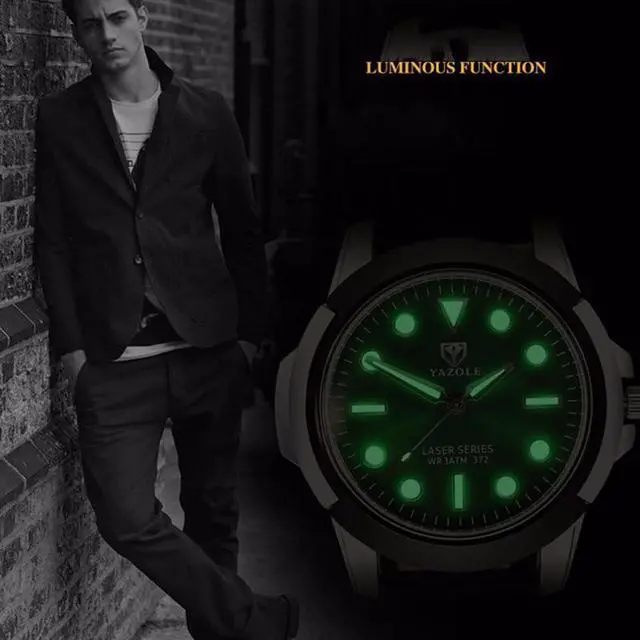 Alt view image 6 of 6 - YAZOLE 372 Men Sports Watch Luminous Simple Quartz Watch (Green Tray Brown Belt)
