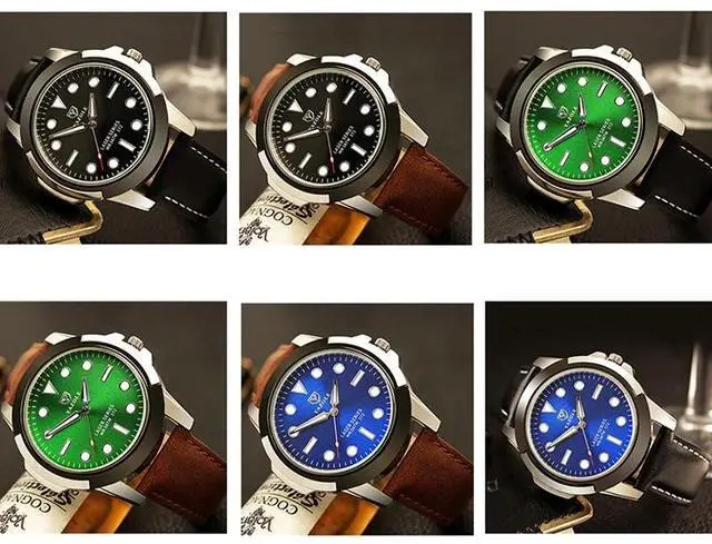 Alt view image 2 of 6 - YAZOLE 372 Men Sports Watch Luminous Simple Quartz Watch (Green Tray Brown Belt)