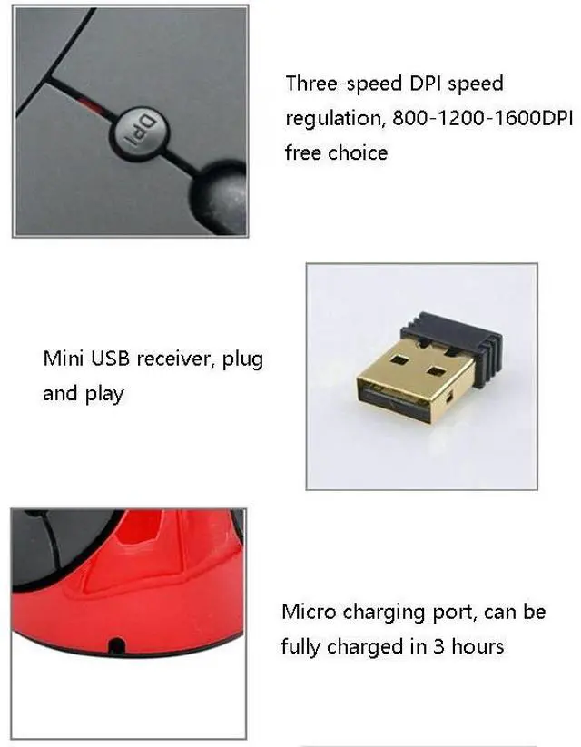 Alt view image 4 of 4 - JSY-03 6 Keys Wireless Vertical Charging Mouse Ergonomic Vertical Optical Mouse (Red)
