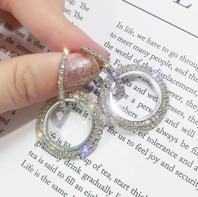 Alt view image 2 of 4 - Rhinestone Crystal Earrings Round Earrings for Woman (Gold)