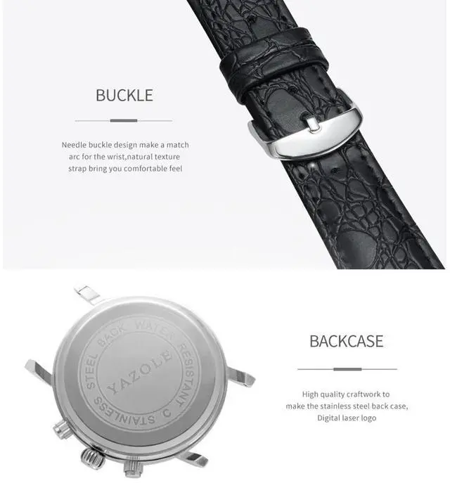 Alt view image 7 of 7 - 406 YAZOLE Men Fashion Business Leather Band Quartz Wrist Watch (Style 2)