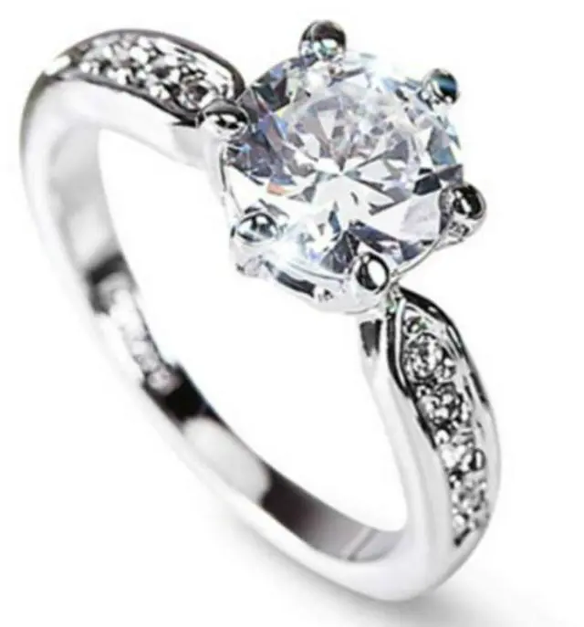Alt view image 2 of 2 - Female Classic Crystal Six-Claw Diamond Ring Wedding Ring 8 (White Gold)